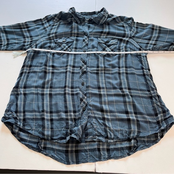 Torrid Blue Plaid Challis Button Down Long Sleeve Twill Camp Shirt Size 1X - Picture 7 of 10